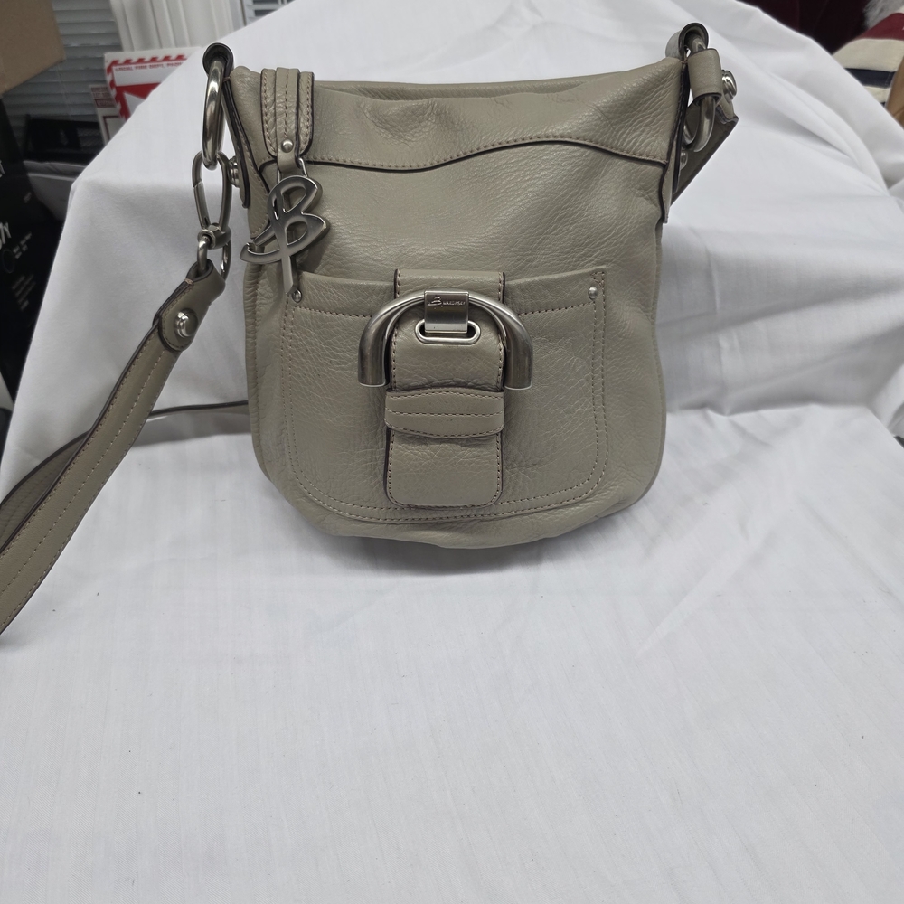 B. Makowsky Taupe Leather Crossbody Bag